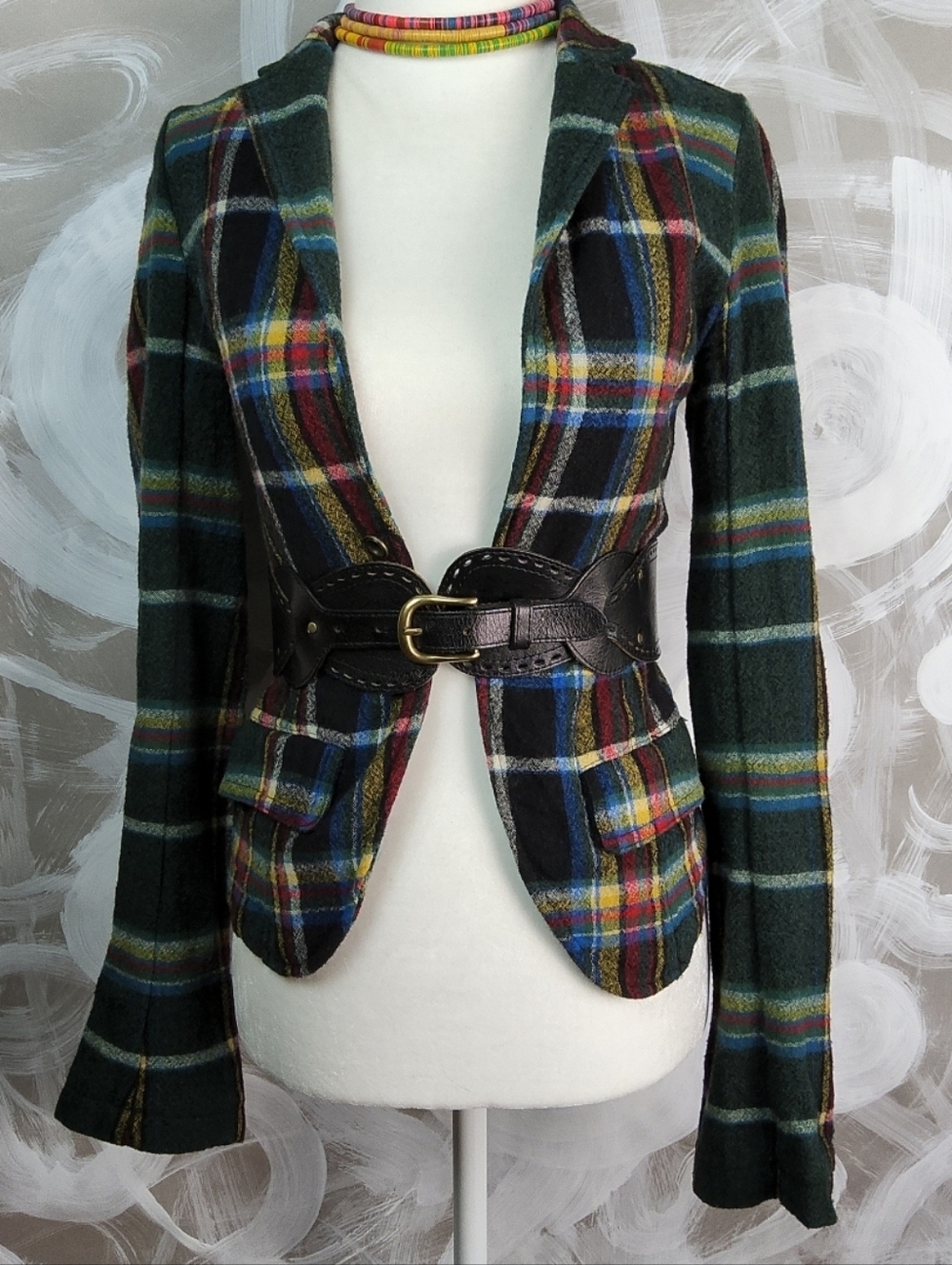 FREE PEOPLE Wmns XXS Multicolor Plaid Wool Jacket Lightweight WesternCore Tartan